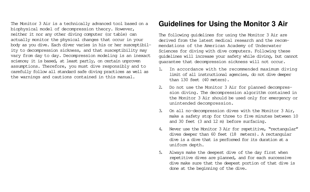 A&D 2 Plus owner manual Guidelines for Using the Monitor 3 Air 