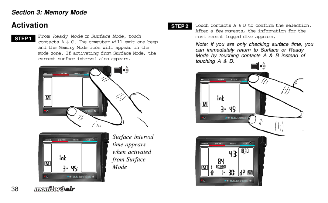 A&D 2 Plus owner manual Activation, From Ready Mode or Surface Mode, touch 