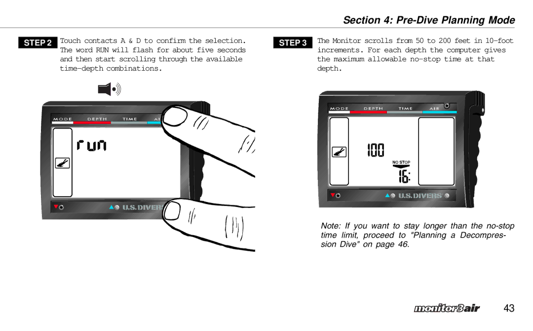 A&D 2 Plus owner manual Maximum allowable no-stop time at that depth 