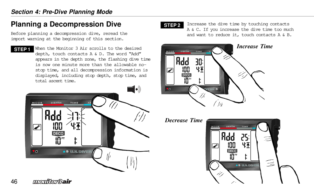 A&D 2 Plus owner manual Planning a Decompression Dive 