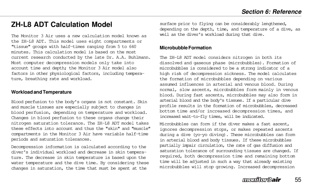 A&D 2 Plus owner manual ZH-L8 ADT Calculation Model, Workload and Temperature 