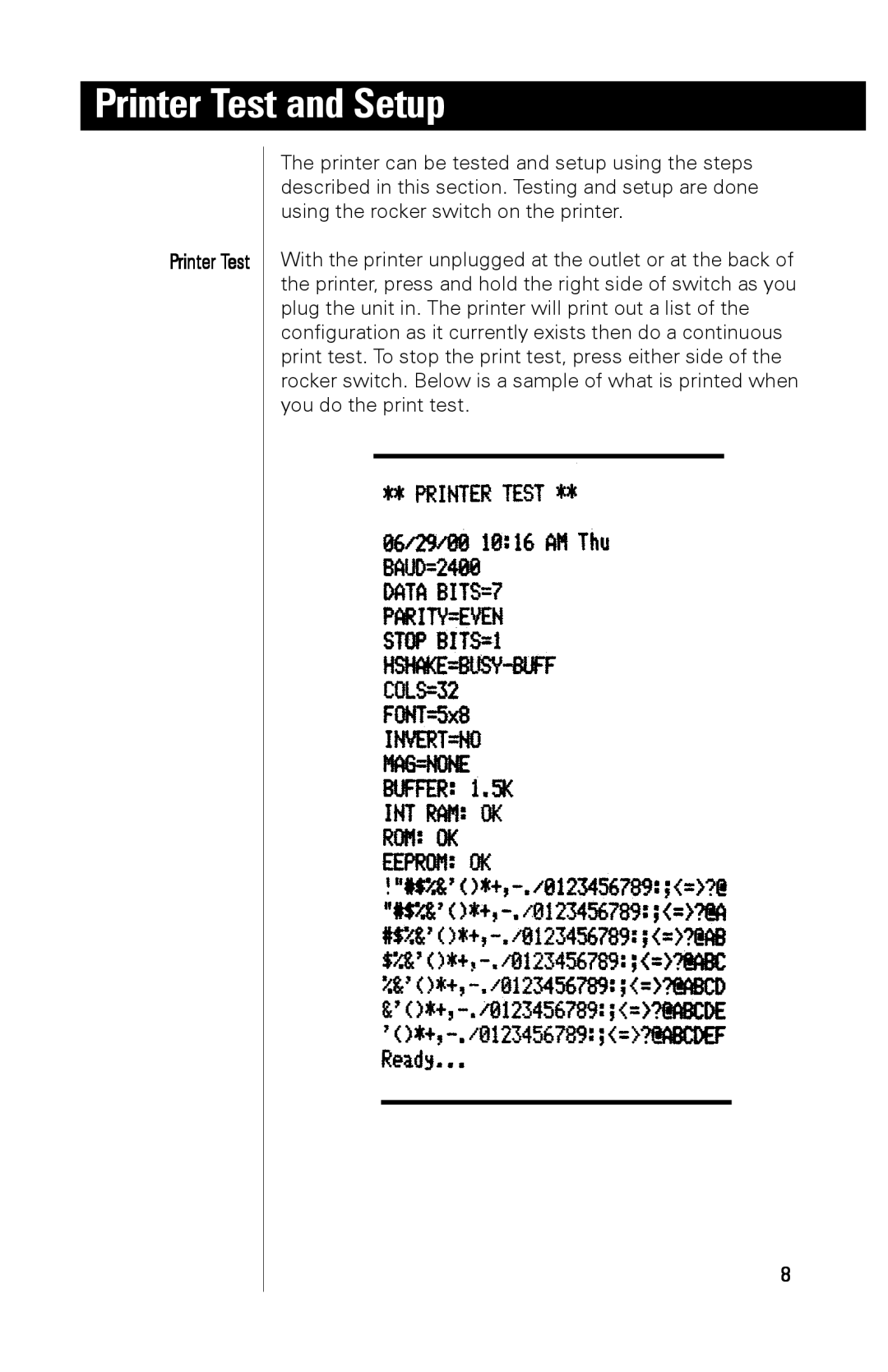 A&D AD-1191 instruction manual Printer Test and Setup 