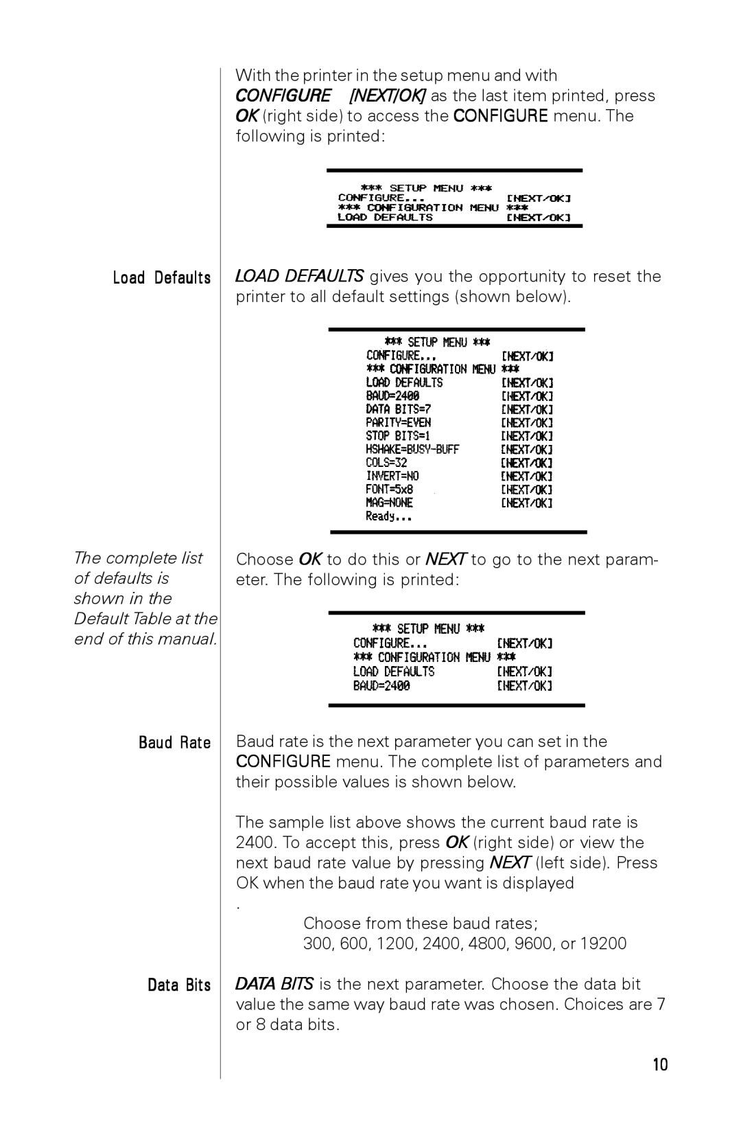 A&D AD-1191 instruction manual Load Defaults, Baud Rate Data Bits 