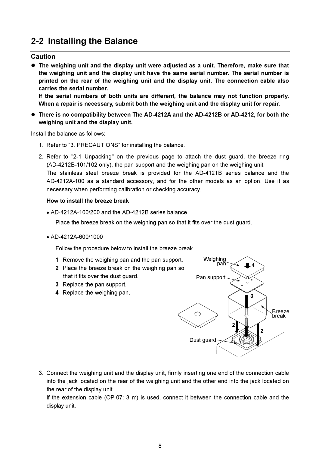 A&D AD-4212B-101/102/201/301 Installing the Balance, How to install the breeze break, That it fits over the dust guard 