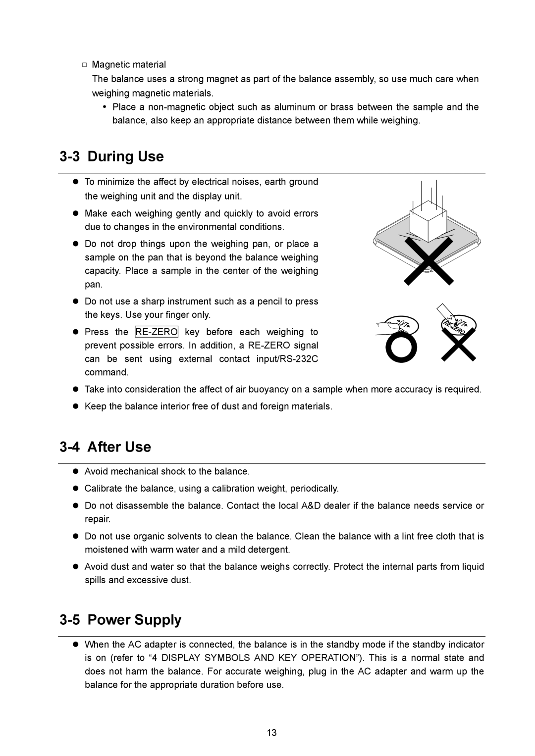 A&D AD-4212A/B, AD-4212B-101/102/201/301, AD-4212A-100/200/600/1000 instruction manual During Use, After Use, Power Supply 