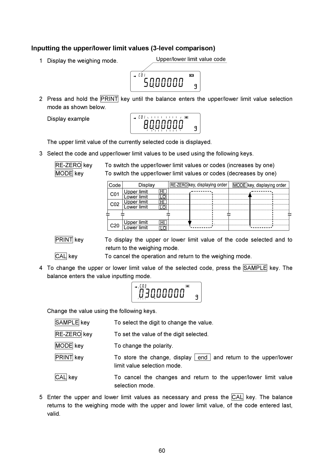 A&D AD-4212A-100/200/600/1000, AD-4212A/B instruction manual Inputting the upper/lower limit values 3-level comparison 