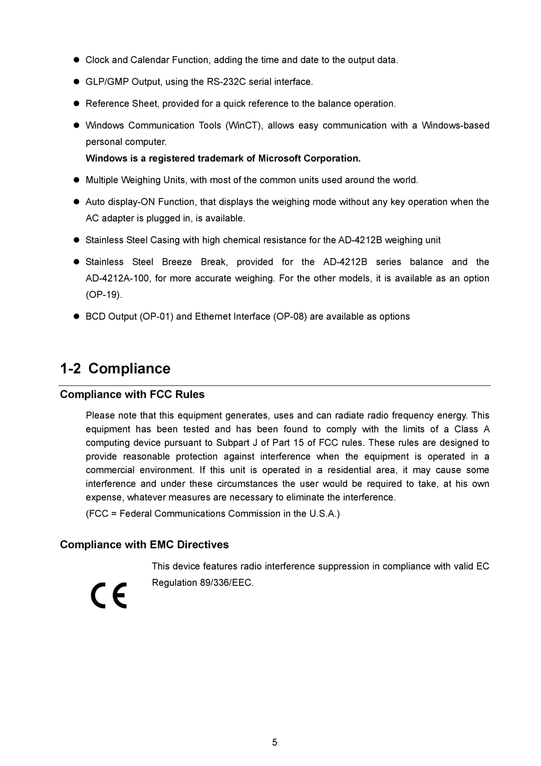 A&D AD-4212B-101/102/201/301, AD-4212A/B instruction manual Compliance with FCC Rules, Compliance with EMC Directives 