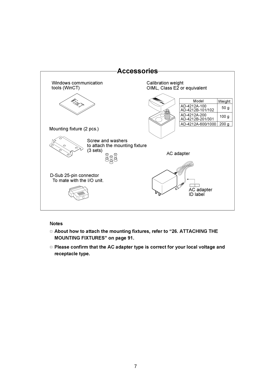 A&D AD-4212A/B, AD-4212B-101/102/201/301, AD-4212A-100/200/600/1000 instruction manual Accessories, AC adapter ID label 