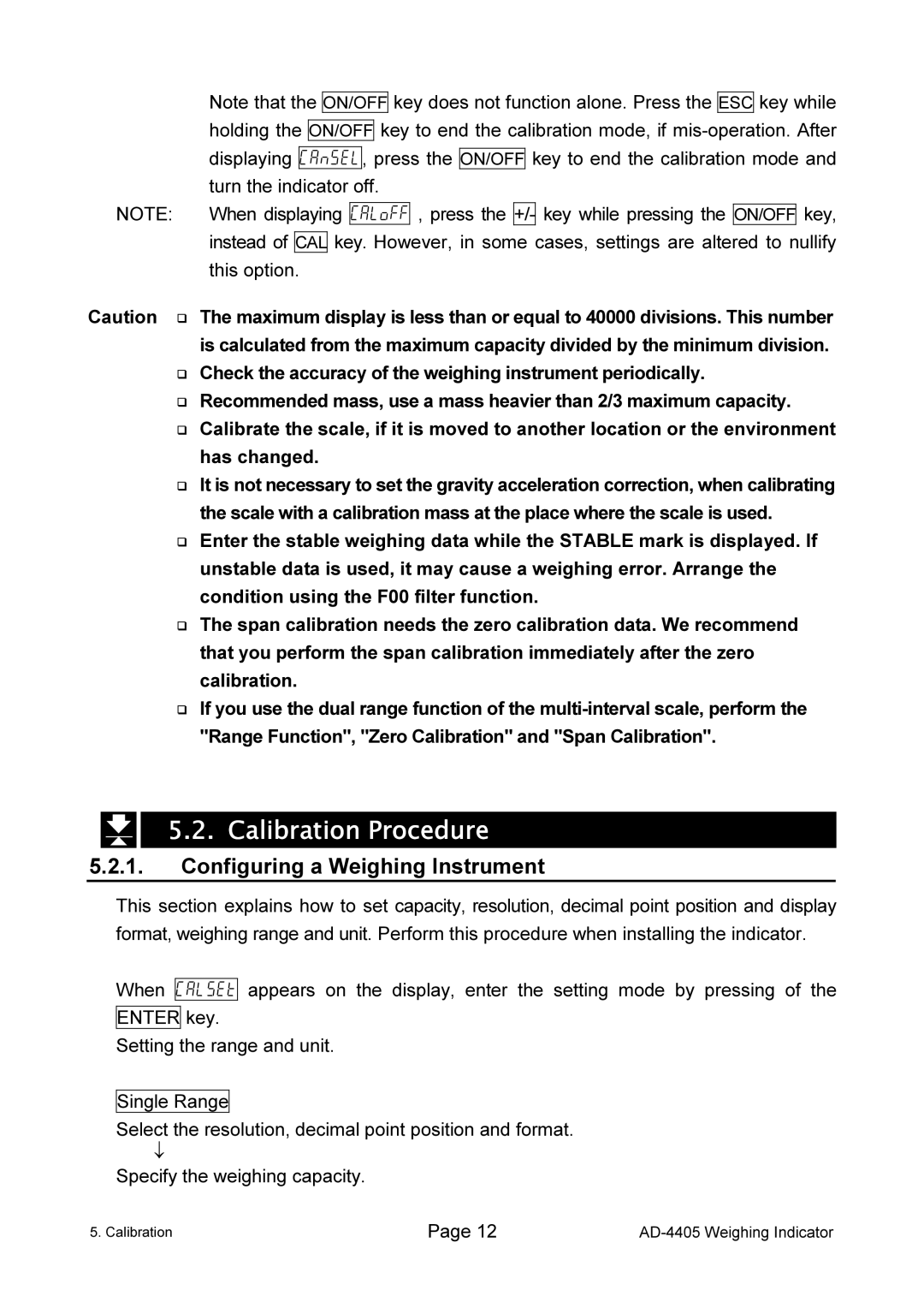 A&D AD-4405 manual Calibration Procedure, Configuring a Weighing Instrument 