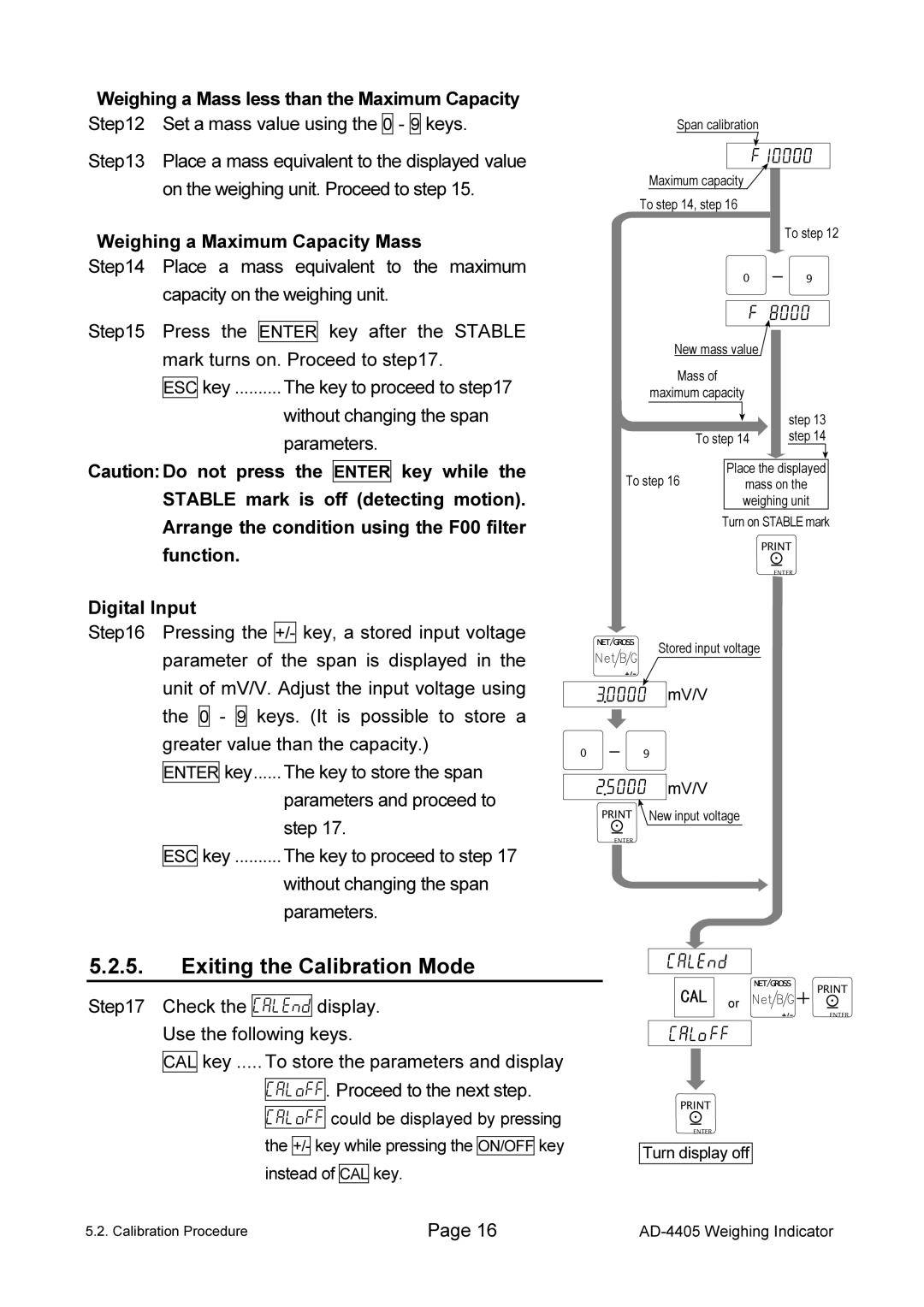 A&D AD-4405 manual Exiting the Calibration Mode, Stable 