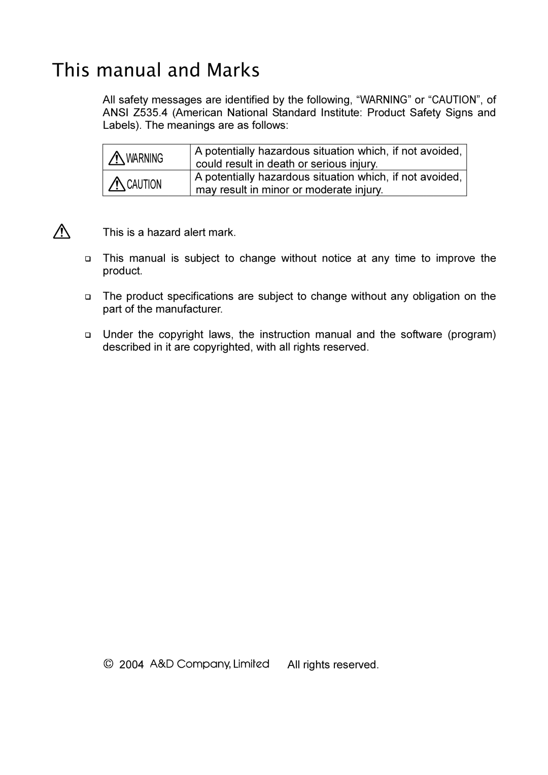 A&D AD-4405 This manual and Marks 