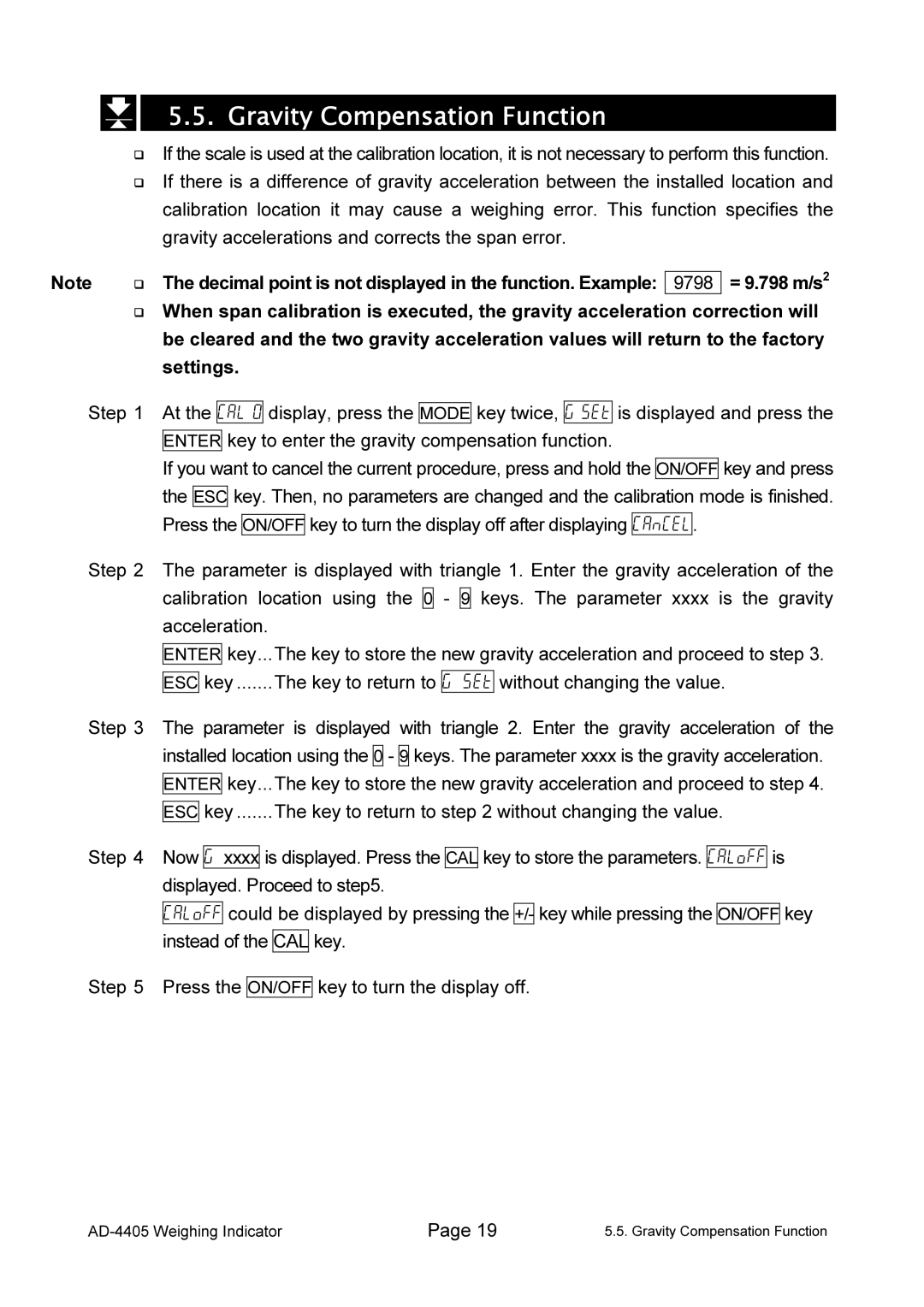 A&D AD-4405 manual Gravity Compensation Function 