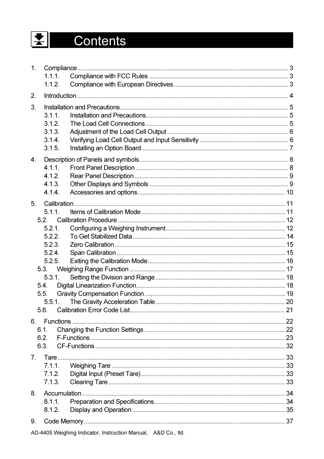 A&D AD-4405 manual Contents 