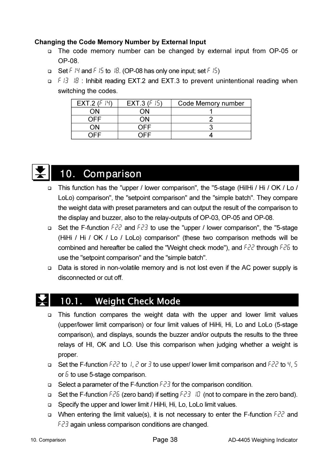 A&D AD-4405 manual Comparison, Weight Check Mode 