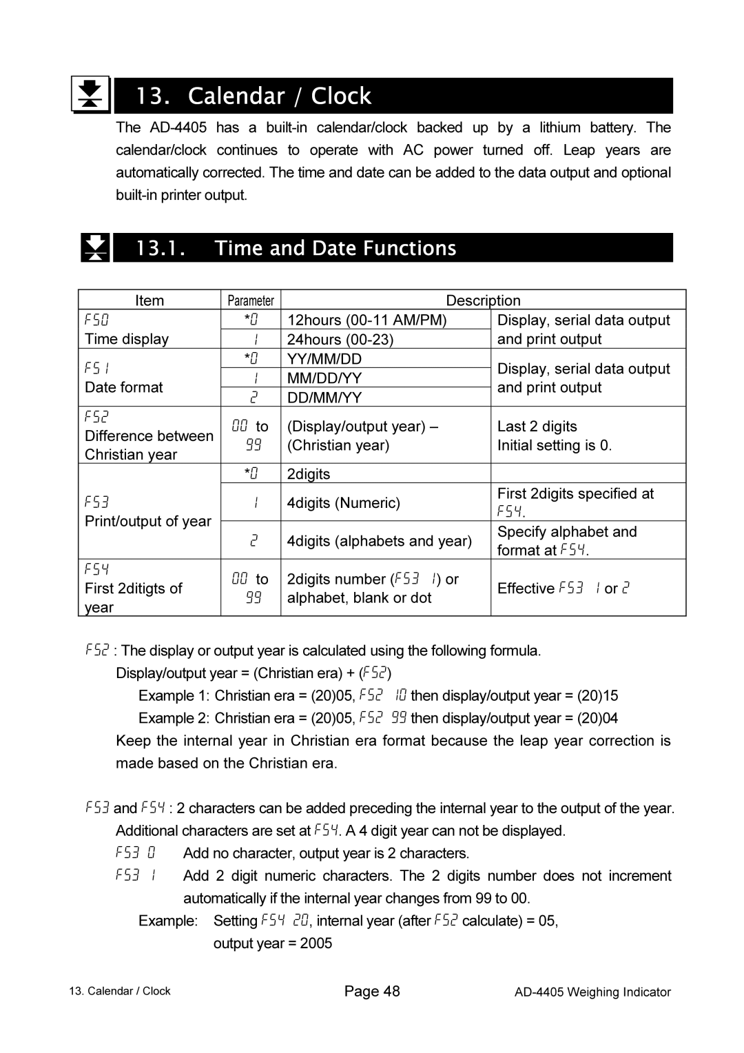 A&D AD-4405 manual Calendar / Clock, Time and Date Functions, Yy/Mm/Dd 