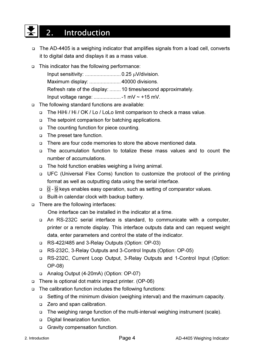 A&D AD-4405 manual Introduction 