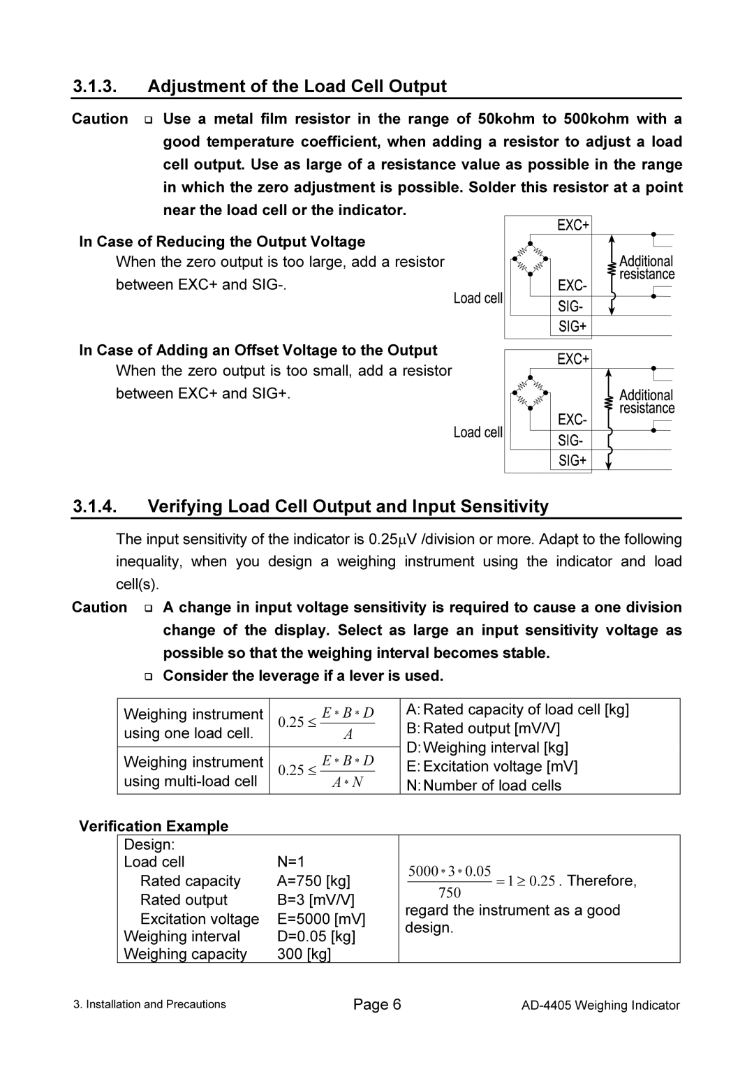 A&D AD-4405 manual Adjustment of the Load Cell Output, Verifying Load Cell Output and Input Sensitivity 