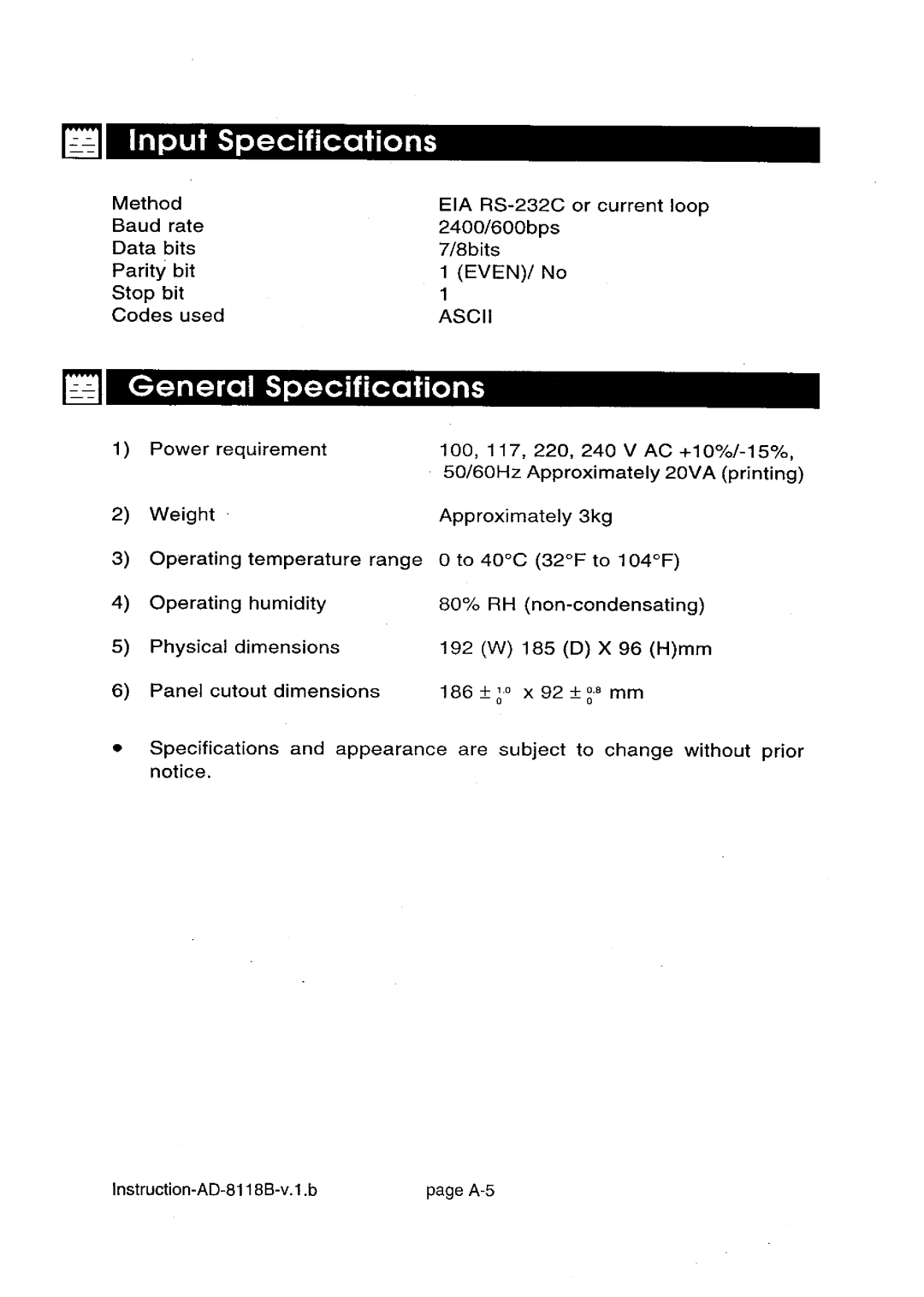 A&D AD-8118B manual 