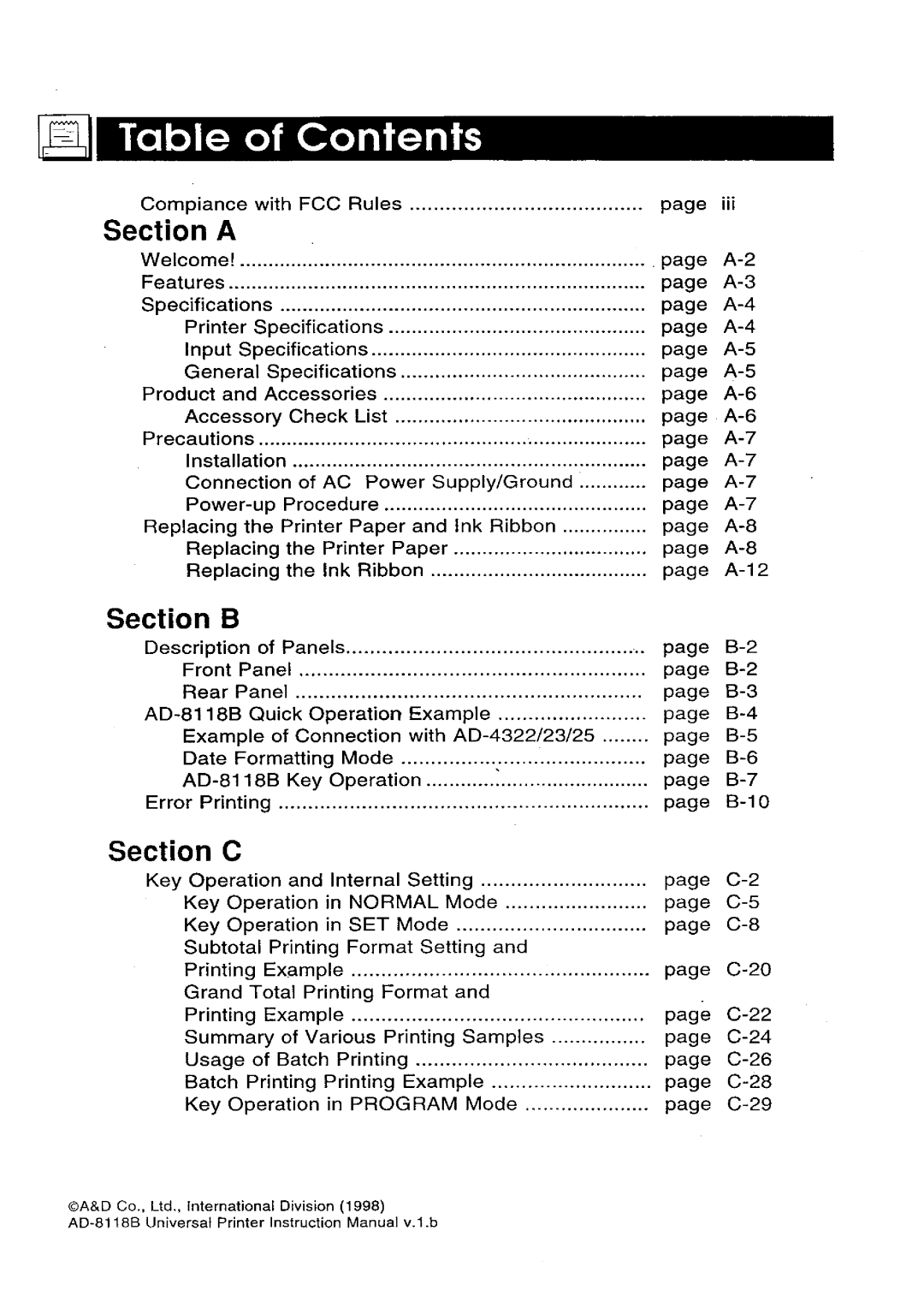 A&D AD-8118B manual 