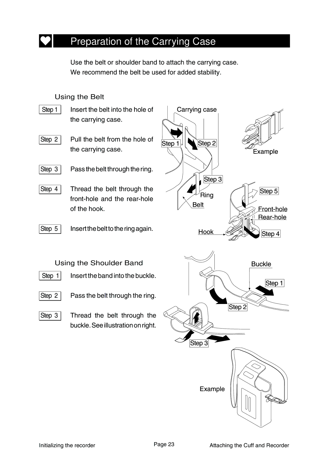 A&D Ambulatory Blood Pressure Monitor Preparation of the Carrying Case, Using the Belt, Using the Shoulder Band 