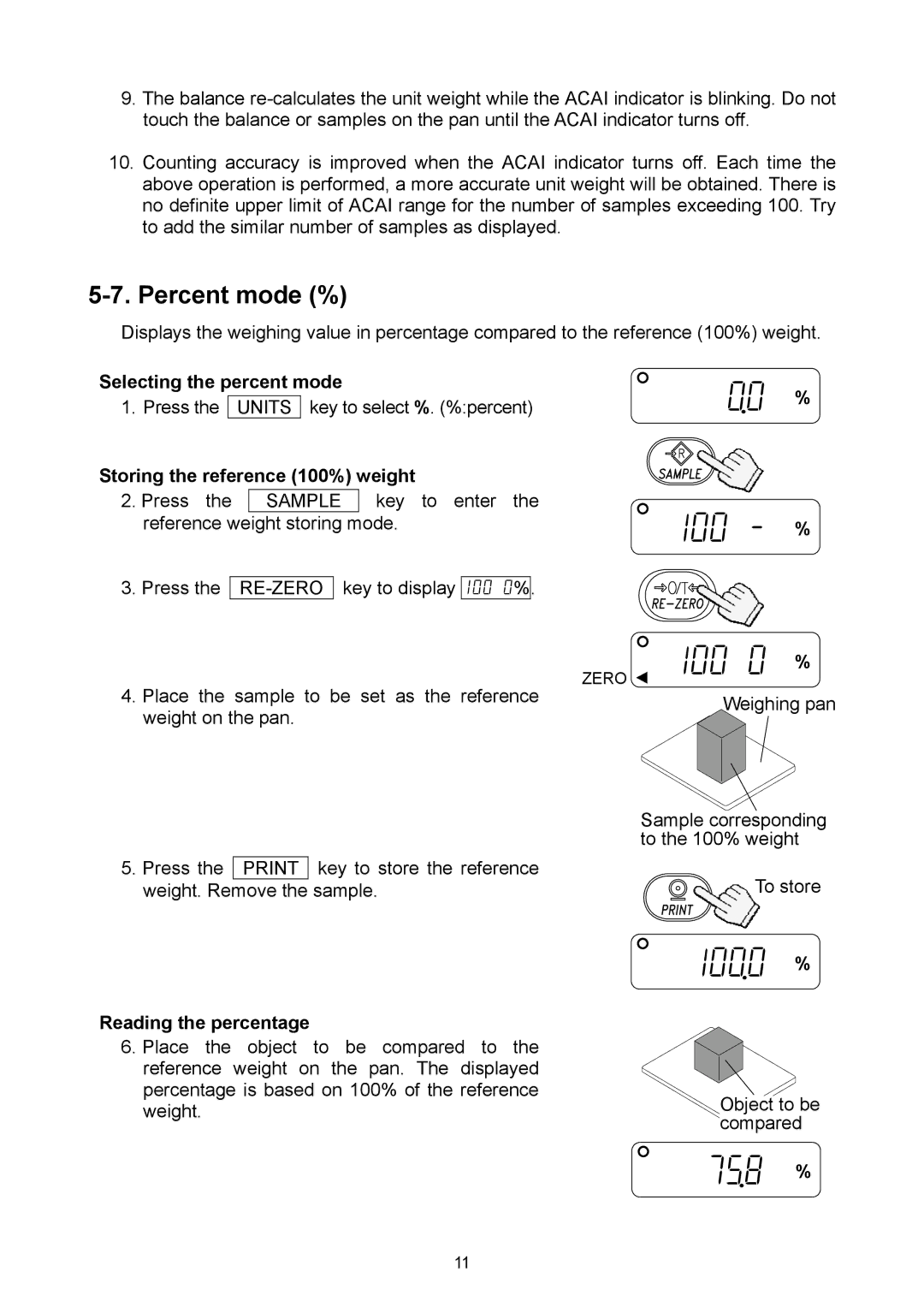 A&D EJ-6100, EJ-440, EJ-3000, EJ-4100, EJ-120, EJ-2000, EJ-1500 manual 100 0 %, 1000. %, 758. %, Percent mode % 