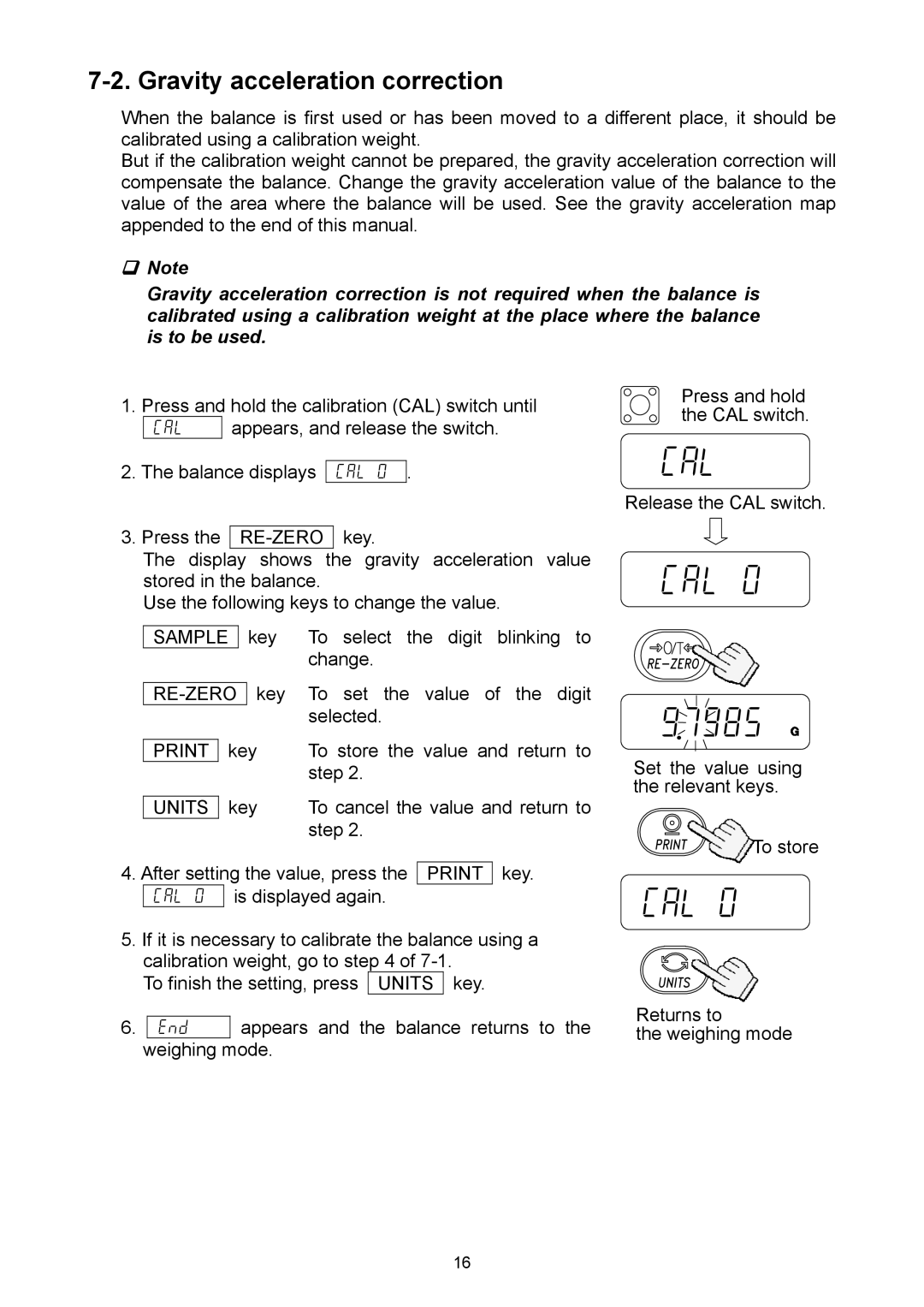 A&D EJ-2000, EJ-6100, EJ-440, EJ-3000, EJ-4100, EJ-120, EJ-1500 manual Cal 97985, Gravity acceleration correction 