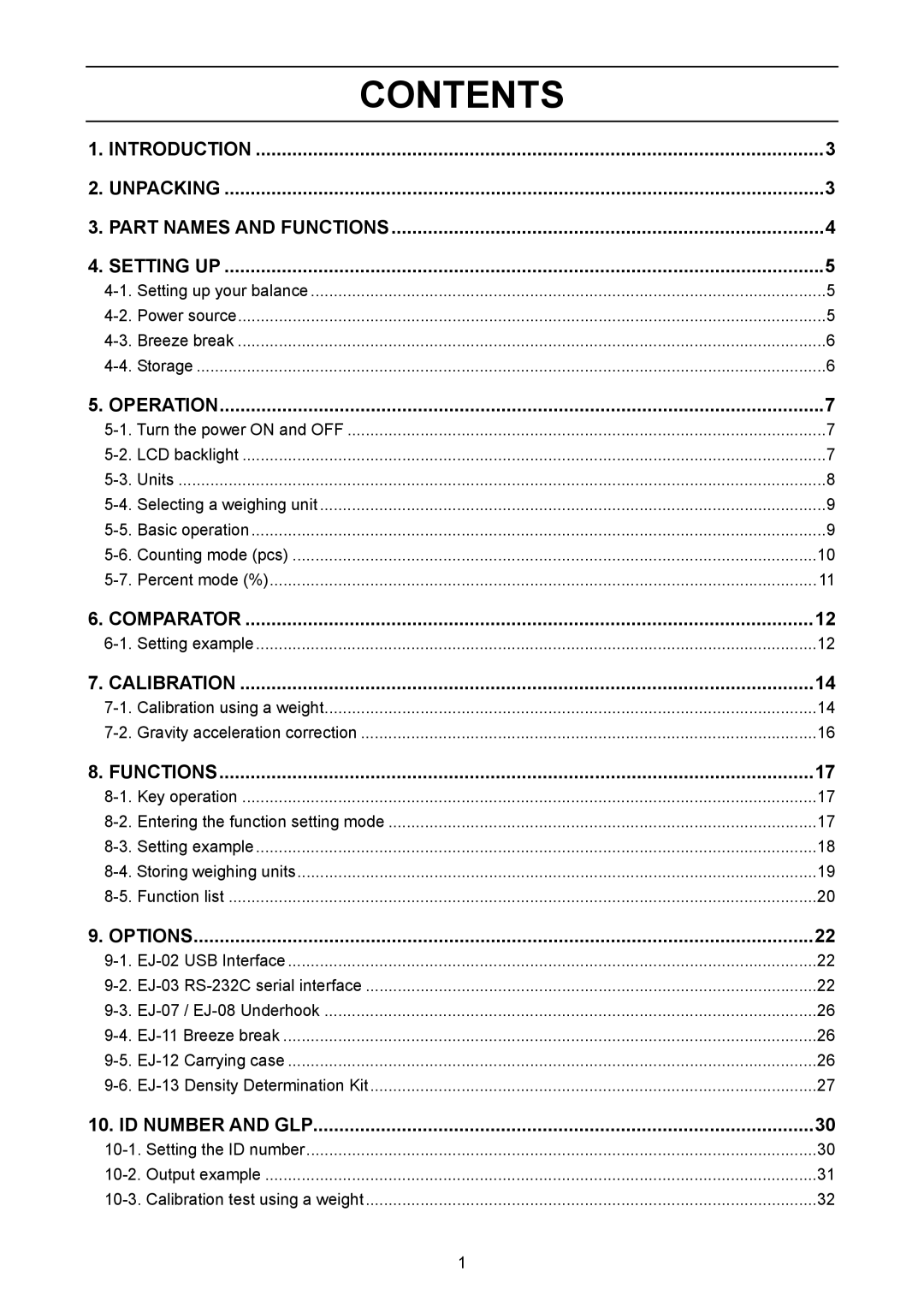 A&D EJ-6100, EJ-440, EJ-3000, EJ-4100, EJ-120, EJ-2000, EJ-1500 manual Contents 