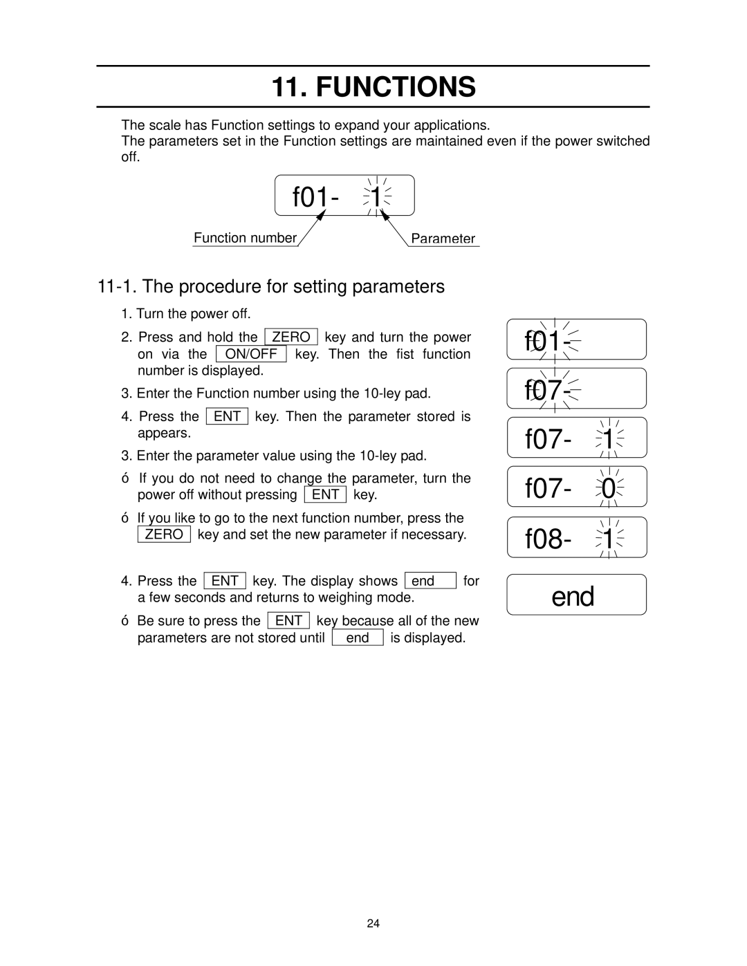 A&D FS-6Ki, FS-15Ki, FS-30Ki manual Functions, F01-01, Procedure for setting parameters 