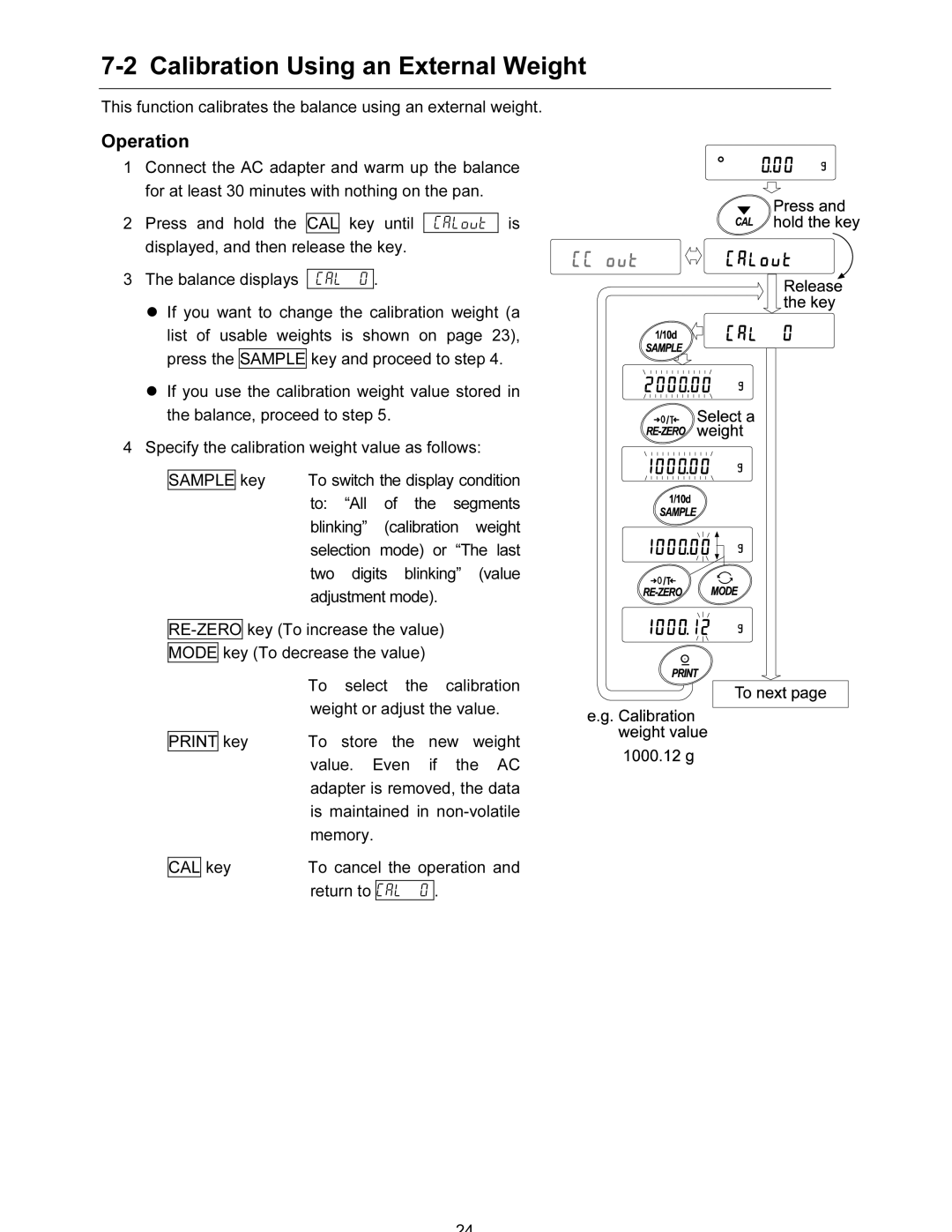 A&D FX-120i/FX-200i/FX-300i/FX1200i/FX2000i/FX3000i instruction manual Calibration Using an External Weight 