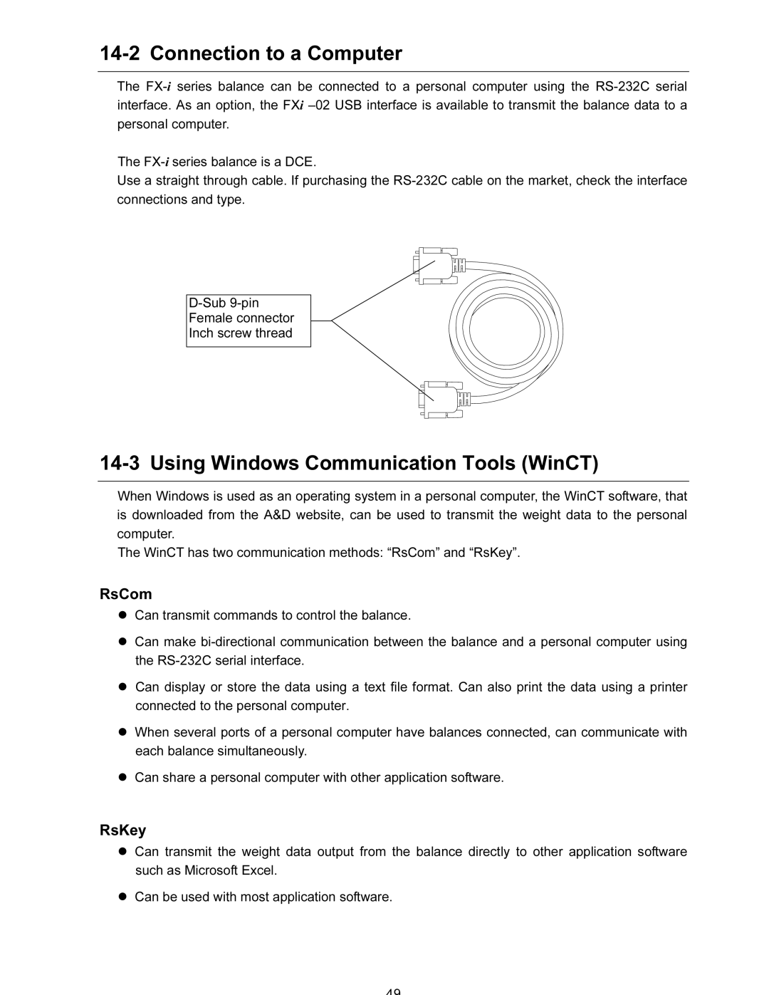 A&D FX-120i/FX-200i/FX-300i/FX1200i/FX2000i/FX3000i Connection to a Computer, Using Windows Communication Tools WinCT 