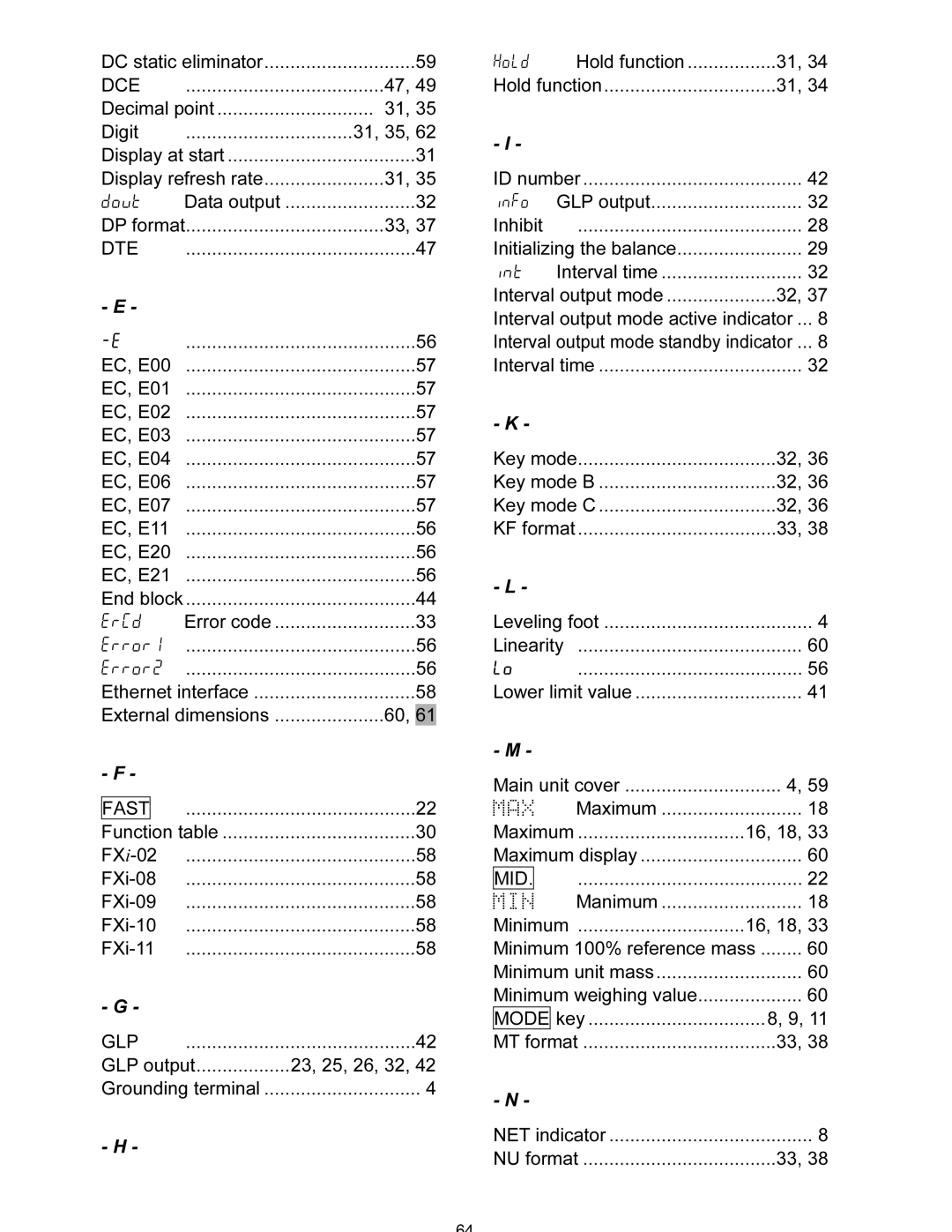 A&D FX-120i/FX-200i/FX-300i/FX1200i/FX2000i/FX3000i Digit 31, 35, FXi-02 FXi-08 FXi-09 FXi-10 FXi-11, NET indicator 