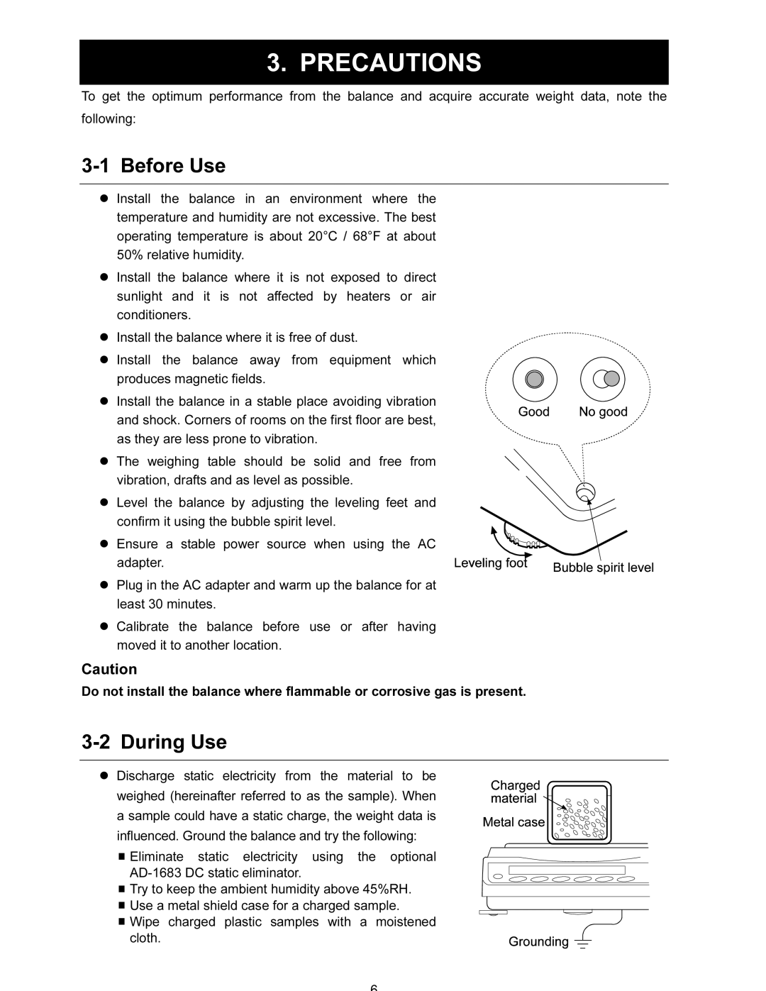 A&D FX-120i/FX-200i/FX-300i/FX1200i/FX2000i/FX3000i instruction manual Precautions, Before Use, During Use 