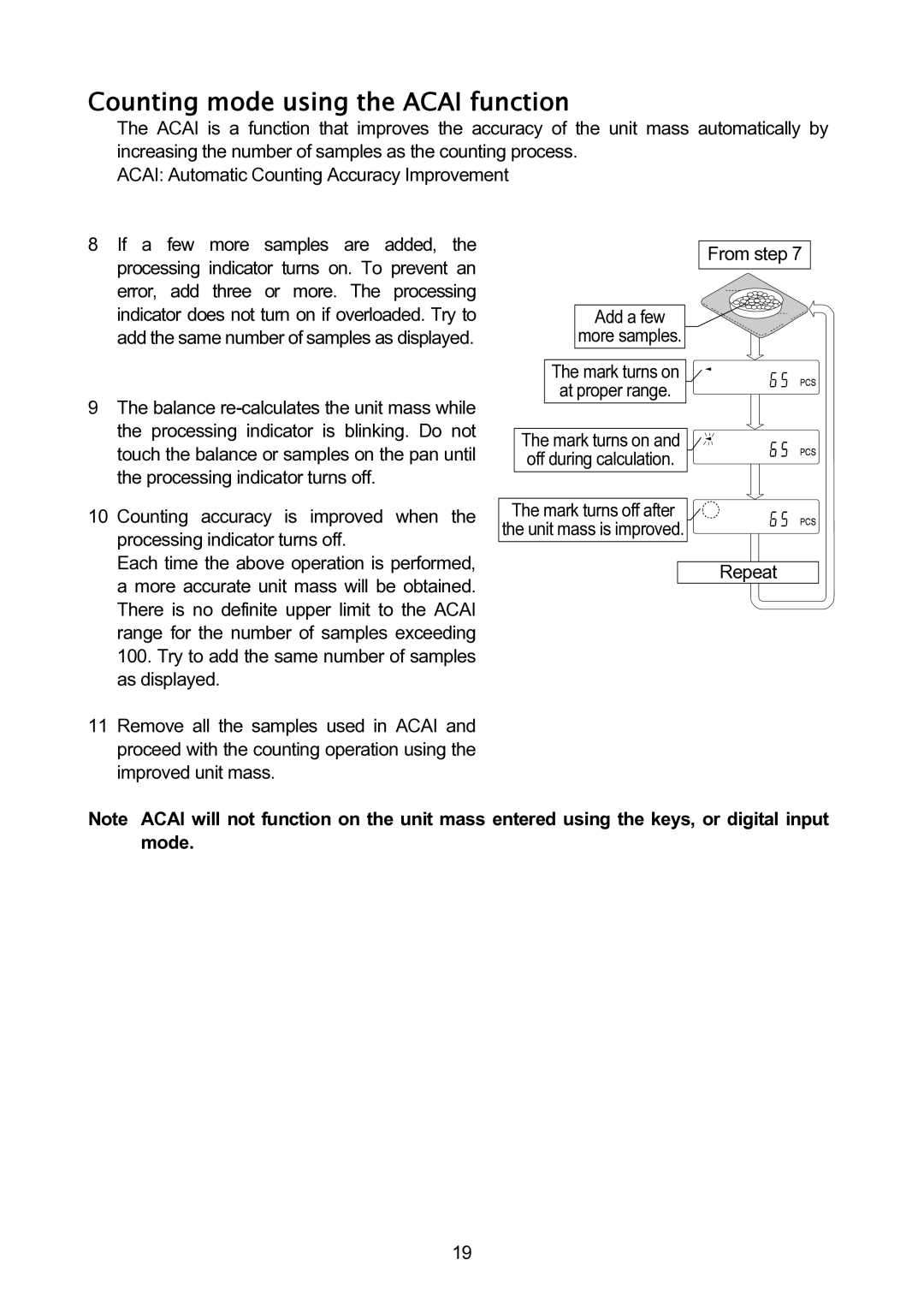 A&D GH-120/GH-200/GH-300/GH-202/GH-252 manual Counting mode using the Acai function 