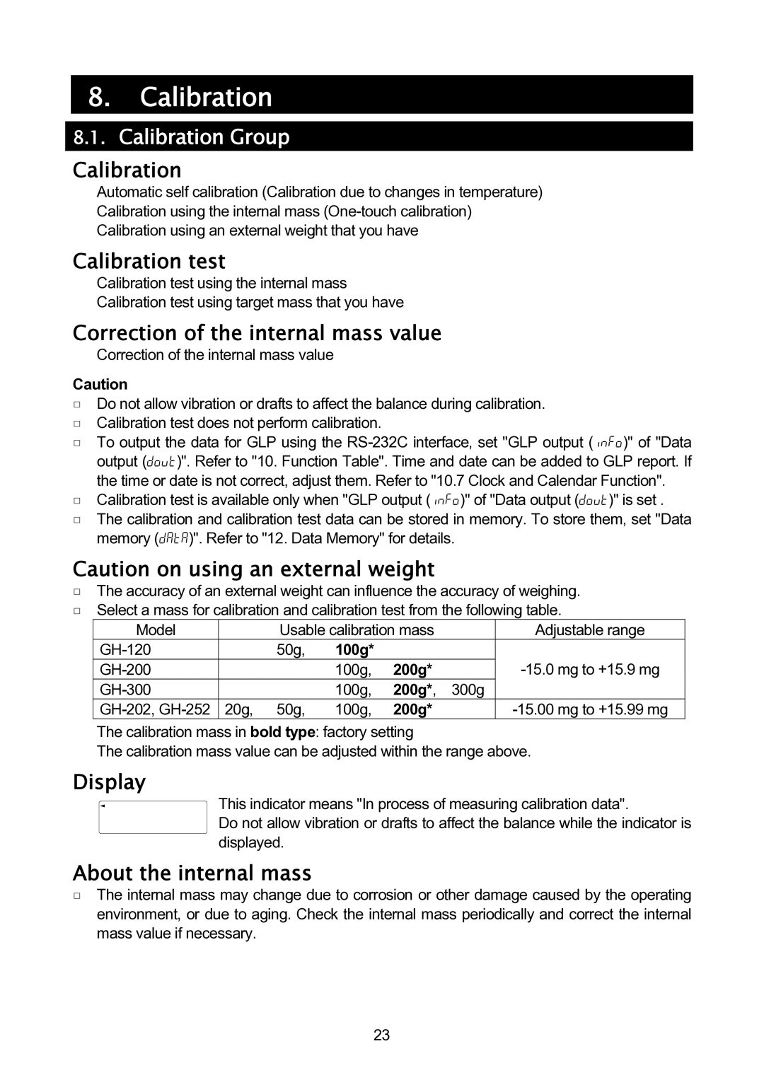 A&D GH-120/GH-200/GH-300/GH-202/GH-252 manual Calibration Group 