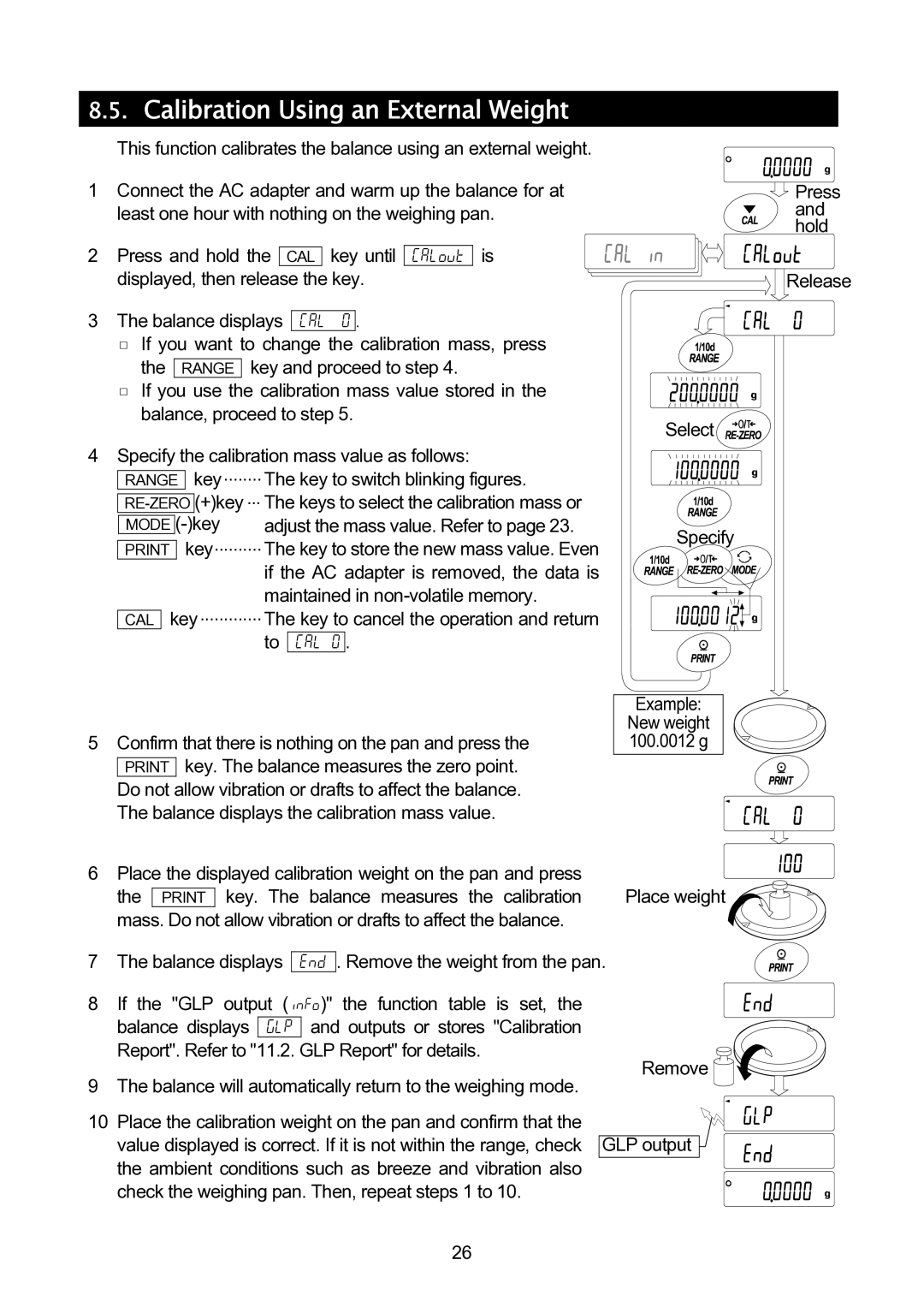 A&D GH-120/GH-200/GH-300/GH-202/GH-252 manual Calibration Using an External Weight 