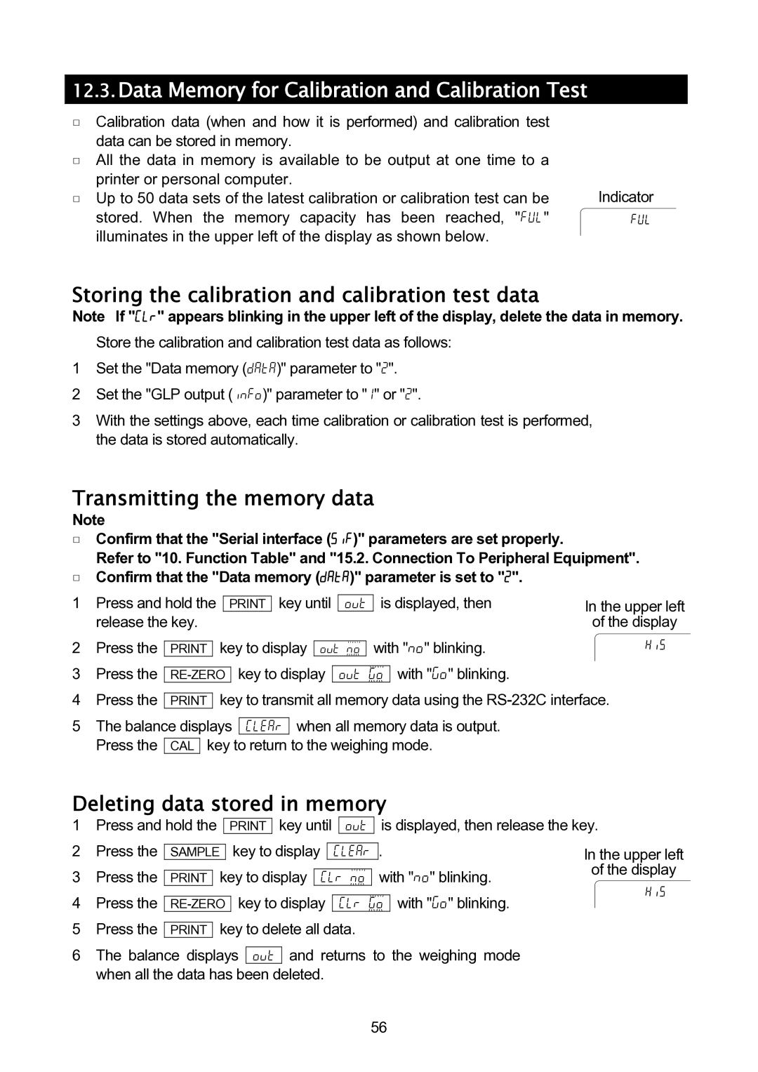 A&D GH-120/GH-200/GH-300/GH-202/GH-252 Data Memory for Calibration and Calibration Test, Transmitting the memory data 