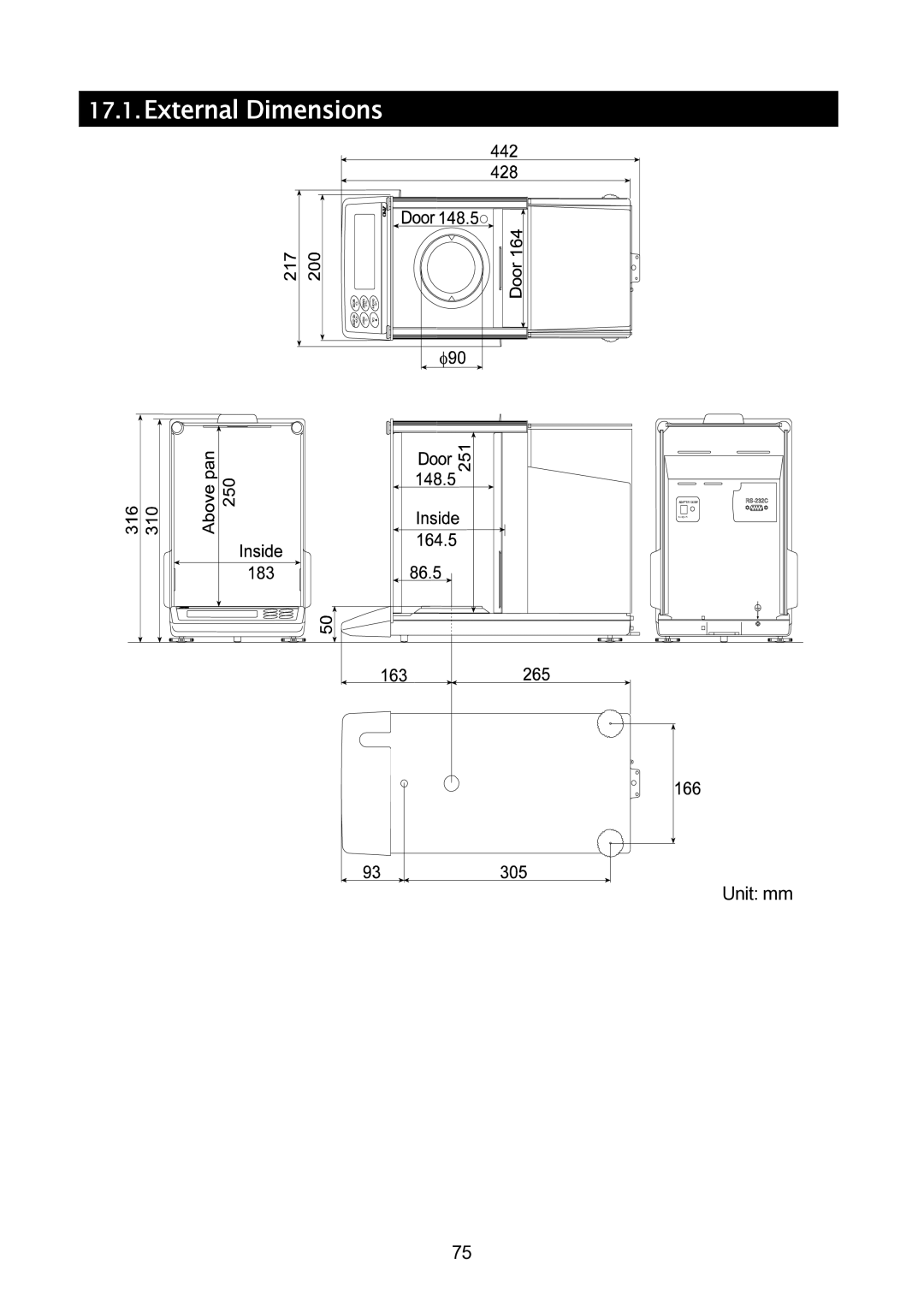 A&D GH-120/GH-200/GH-300/GH-202/GH-252 manual External Dimensions, Unit mm 