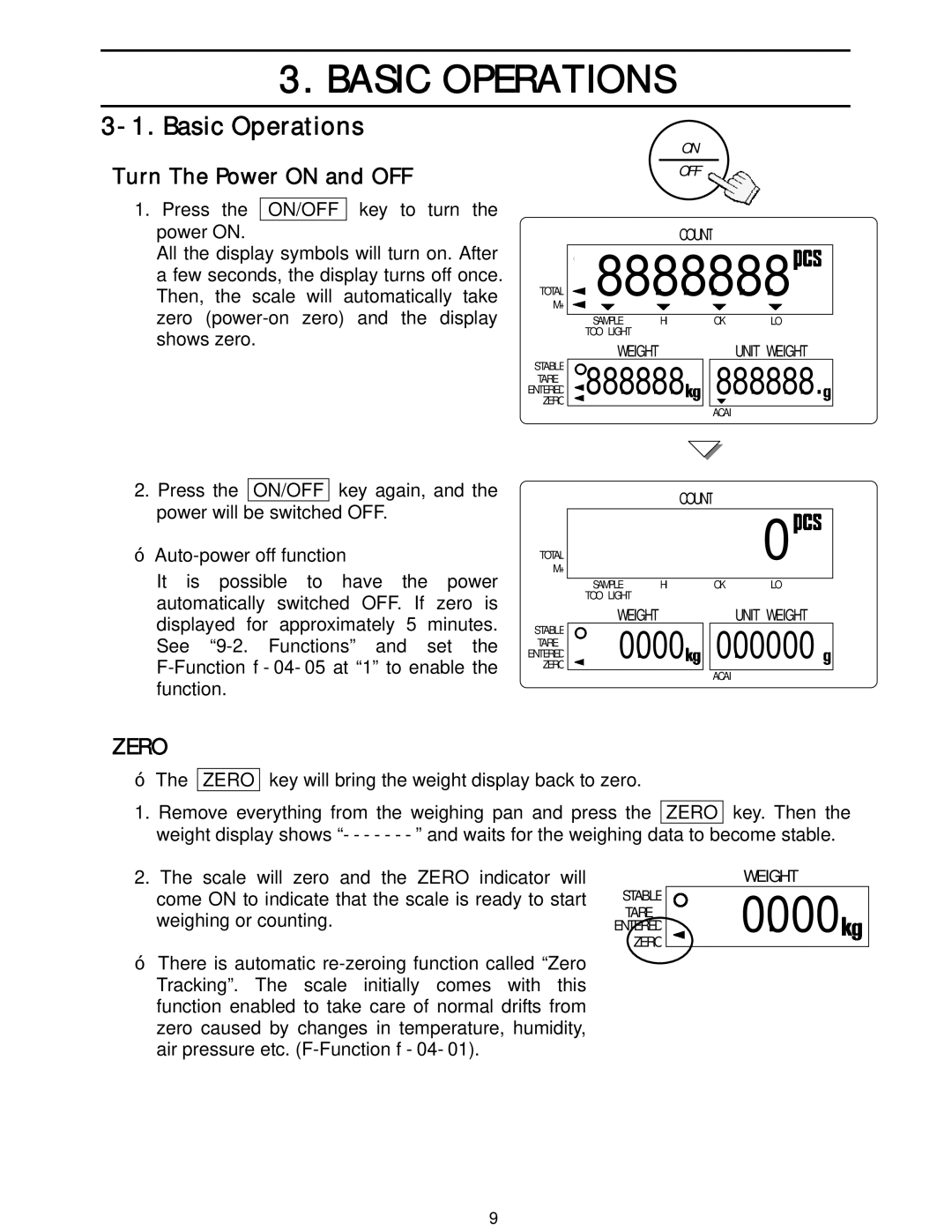 A&D HC-6Ki, HC-15Ki, HC-3Ki, HC-30Ki manual Basic Operations, 880000.8, Turn The Power on and OFF 