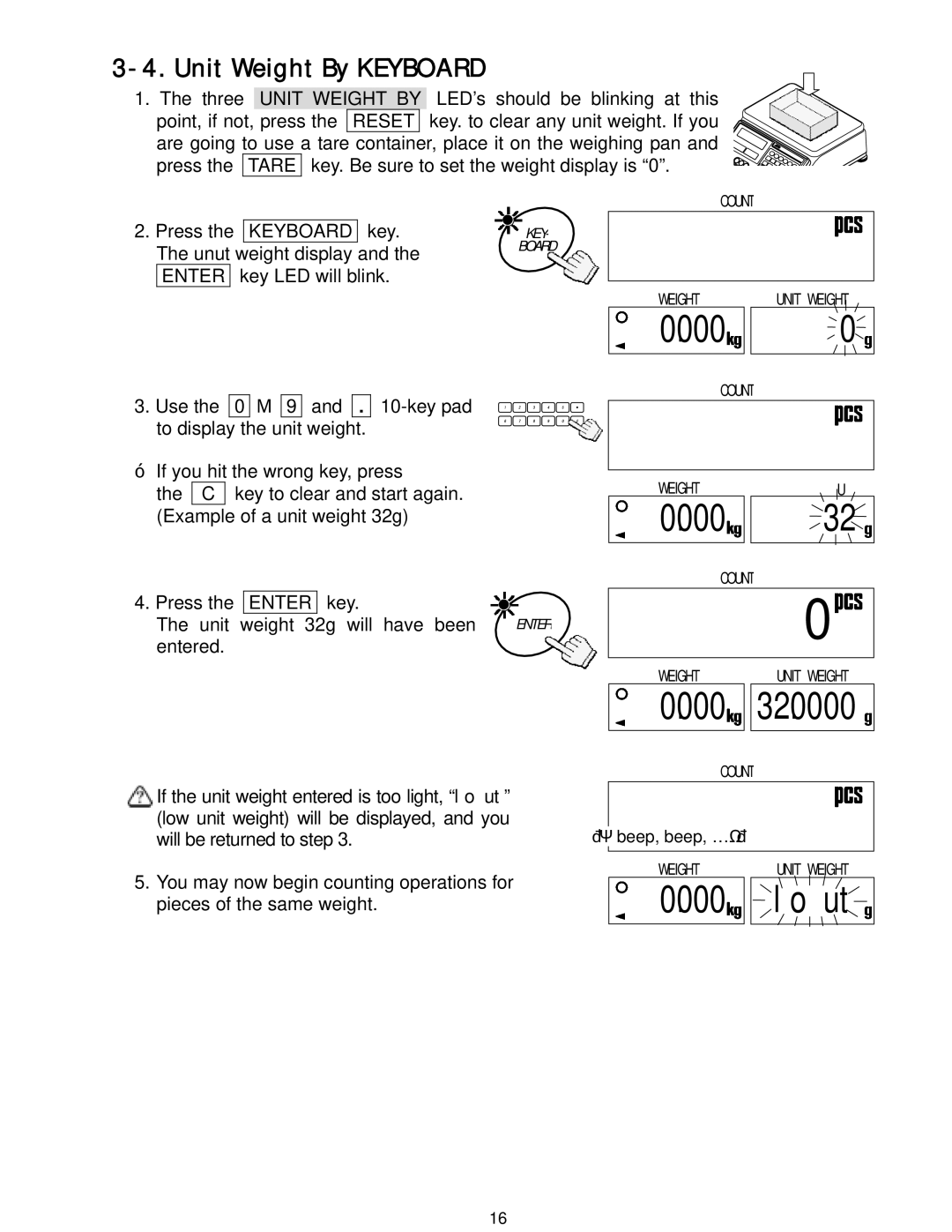 A&D HC-30Ki, HC-15Ki, HC-3Ki, HC-6Ki manual 888.8.8810, Lo ut, Unit Weight By Keyboard 