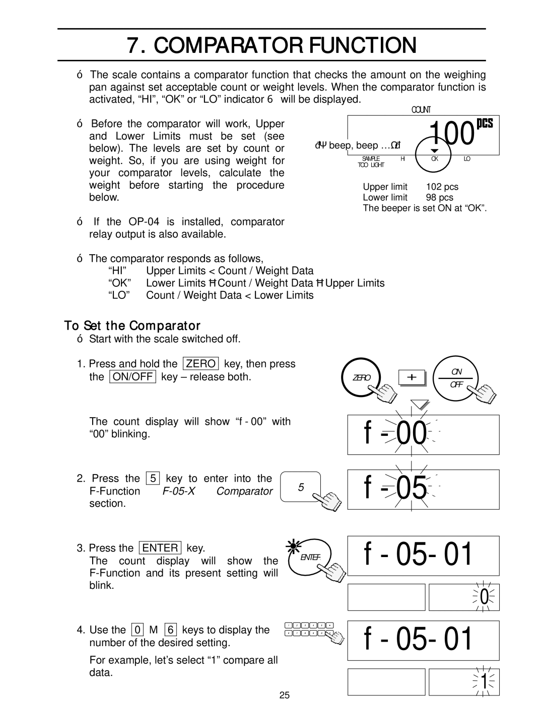 A&D HC-6Ki, HC-15Ki, HC-3Ki, HC-30Ki manual 88888100, 8f-00810 8f-05810, Comparator Function, To Set the Comparator 