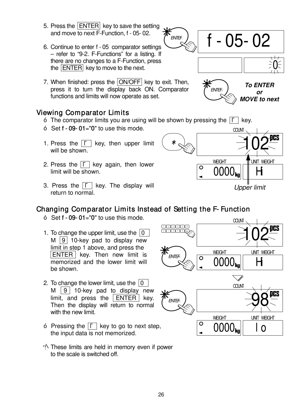 A&D HC-15Ki, HC-3Ki, HC-30Ki, HC-6Ki manual 888.8.-102, 888.8.-198, Viewing Comparator Limits 