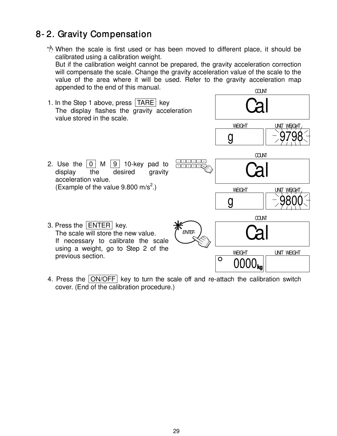 A&D HC-6Ki, HC-15Ki, HC-3Ki, HC-30Ki manual 9800, Gravity Compensation 