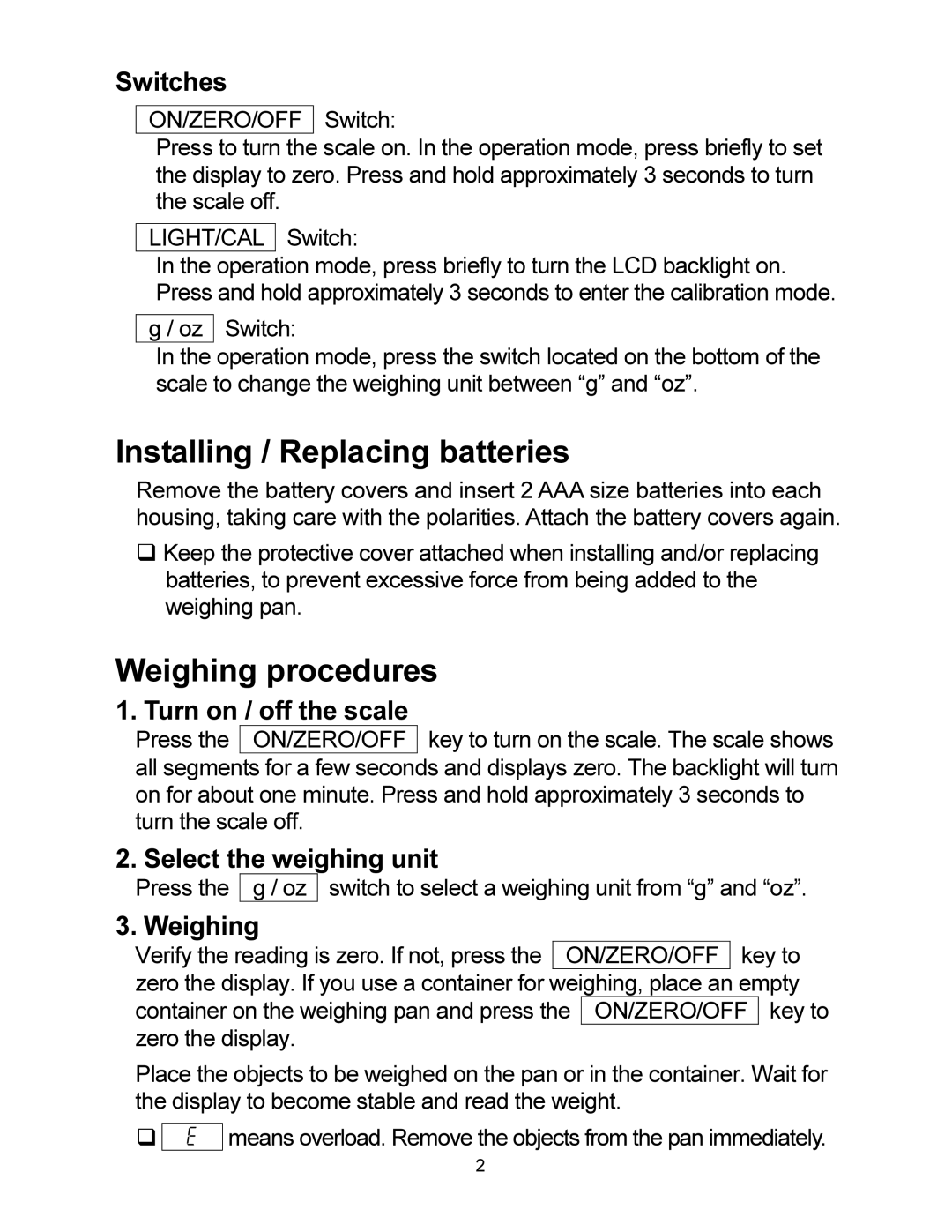 A&D HJ-150 specifications Installing / Replacing batteries, Weighing procedures 