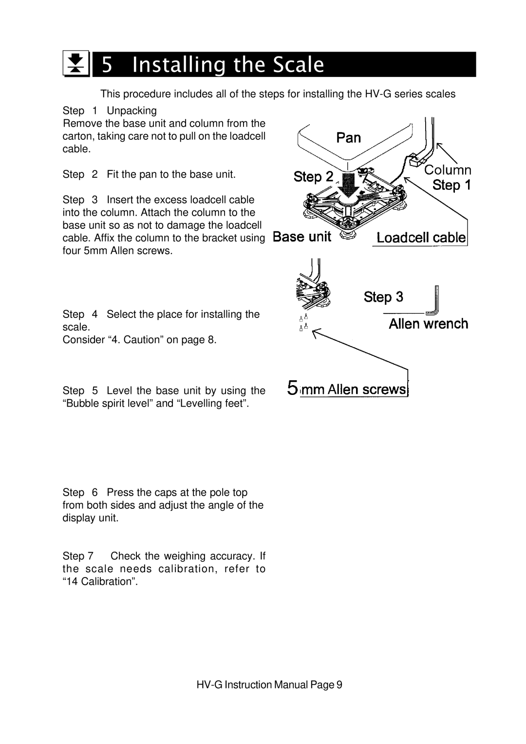 A&D HV-G Series instruction manual Installing the Scale 