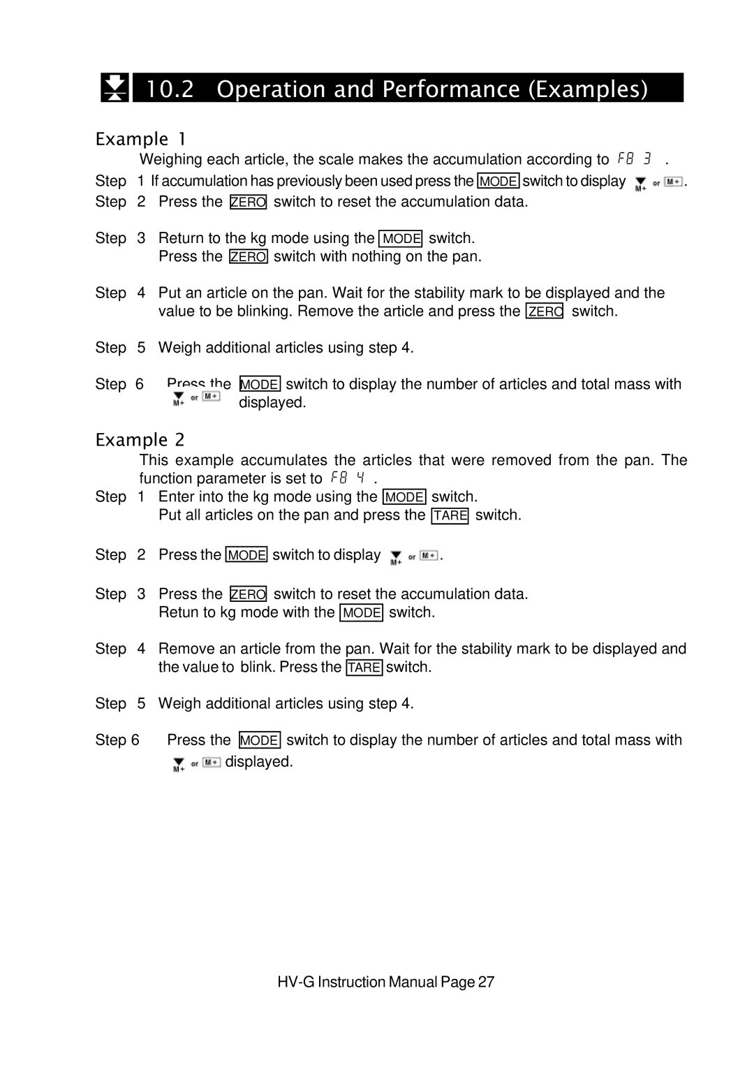 A&D HV-G Series instruction manual Operation and Performance Examples 