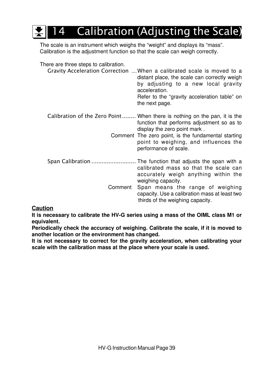 A&D HV-G Series instruction manual Calibration Adjusting the Scale 