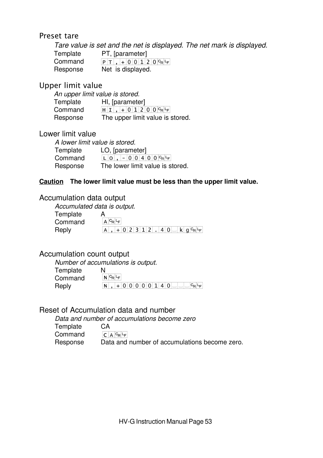 A&D HV-G Series instruction manual Preset tare, Upper limit value 