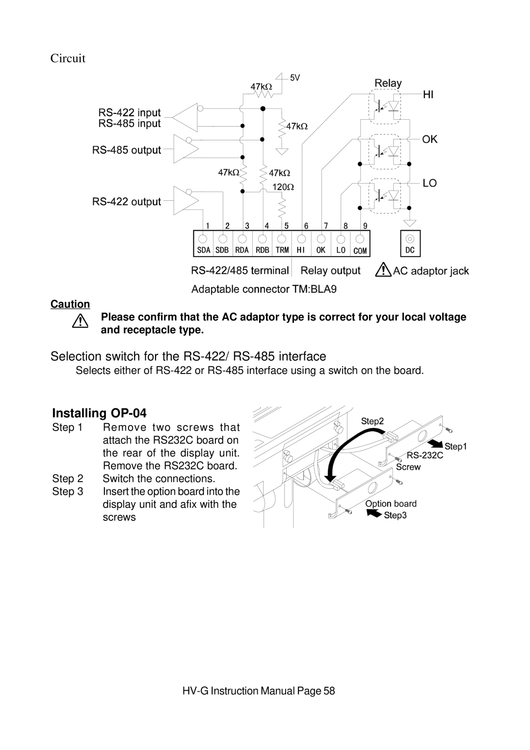 A&D HV-G Series instruction manual Installing OP-04 