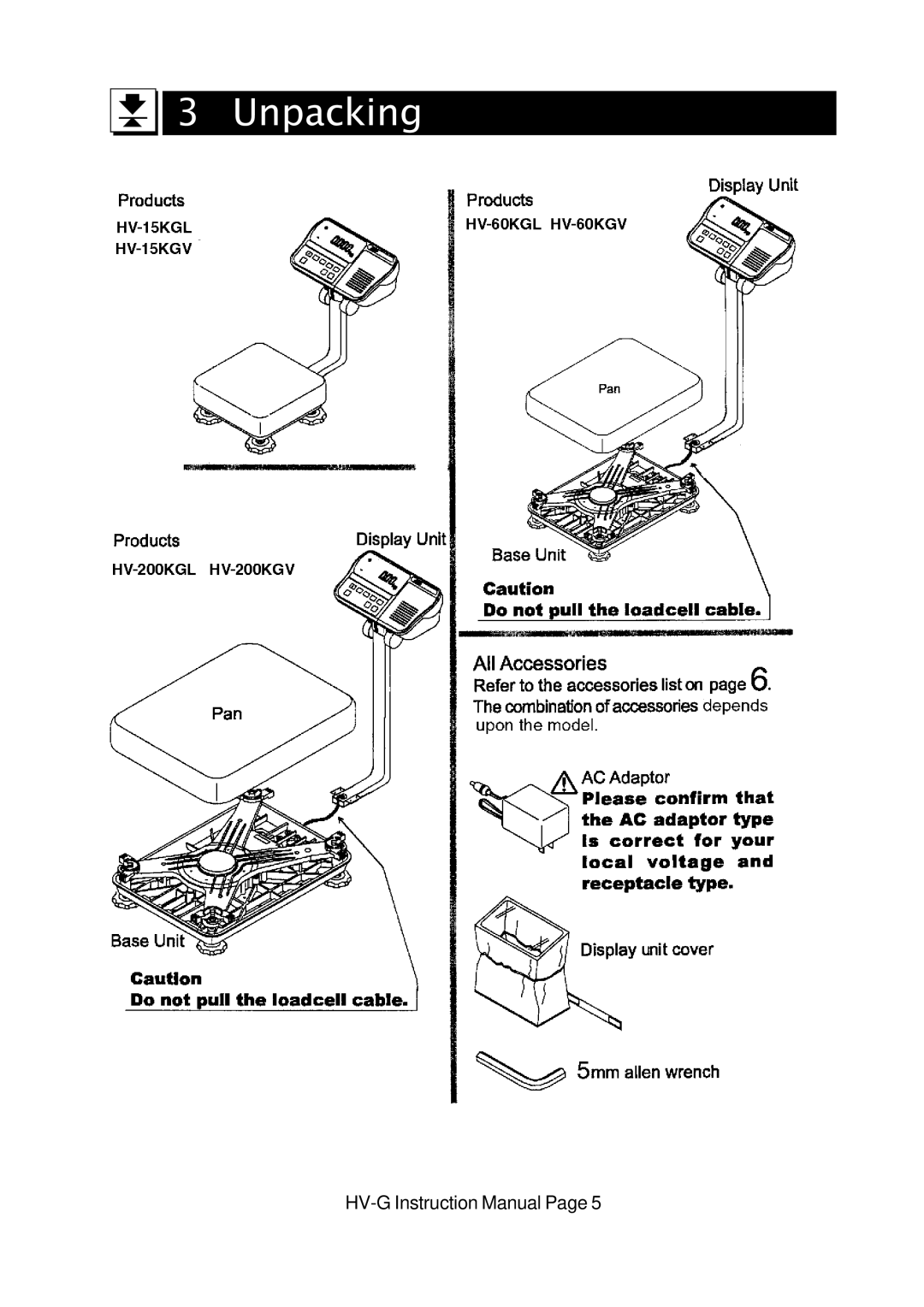 A&D HV-G Series instruction manual Unpacking 