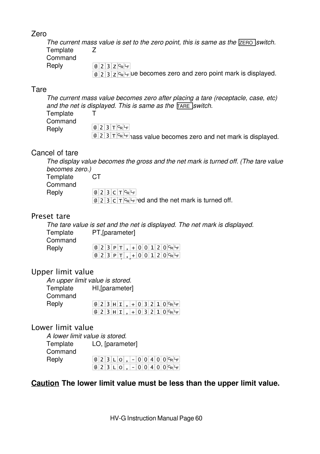 A&D HV-G Series instruction manual Zero, Lower limit value 